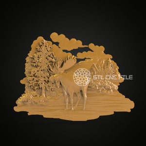 Elk Forest Scene STL Model: CNC Engraving, Artcam & Aspire