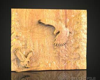 Forest Hawks 3D Relief Model for CNC – Birds of Prey Wood Carving, Art File