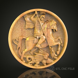 Chivalric Charge: CNC Carved Knight on Horseback, STL Model, Medieval Wall Art