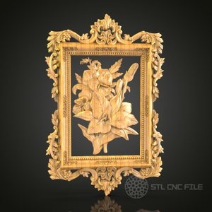 Elegant Floral Frame Relief STL Model for CNC Router - Artcam, Aspire Compatible, Decorative Wood Carving