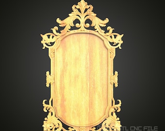May include: A gold-colored wooden frame with intricate carvings and a blank rectangular space in the center. The frame is ornate and has a classic design.