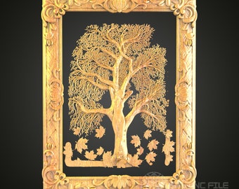 Majestic Oak Tree 3D Relief STL File for CNC, Nature-Inspired Wood Wall Art