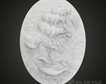 Bear Family & Salmon River 3D Relief Art - CNC Router STL Model (Digital File)