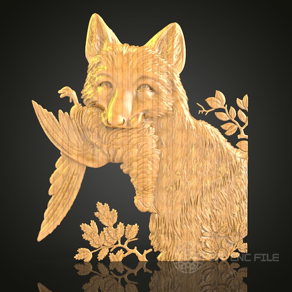Fox and Bird Harmony STL File for CNC, 3D Wood Carving, Artcam Aspire, Intricate Animal Wall Art