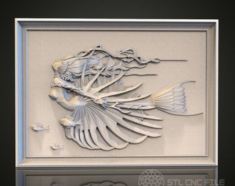 3D sjöjungfrurelief STL-modell för CNC-routgravör - Marin väggdekor