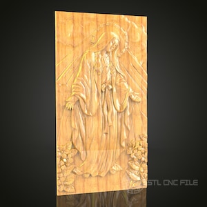 Virgin Mary 3D STL Model - CNC Router File for Religious Wood Carving, Christian Art Decor