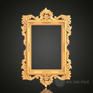 May include: A gold ornate picture frame with intricate carvings and a rectangular opening. The frame is made of wood and has a classic, elegant design.