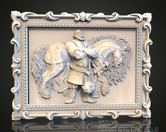Mittelalterlicher Ritter und Pferd 3D STL Datei: CNC-Fräser-Modell (Digitaler Download)