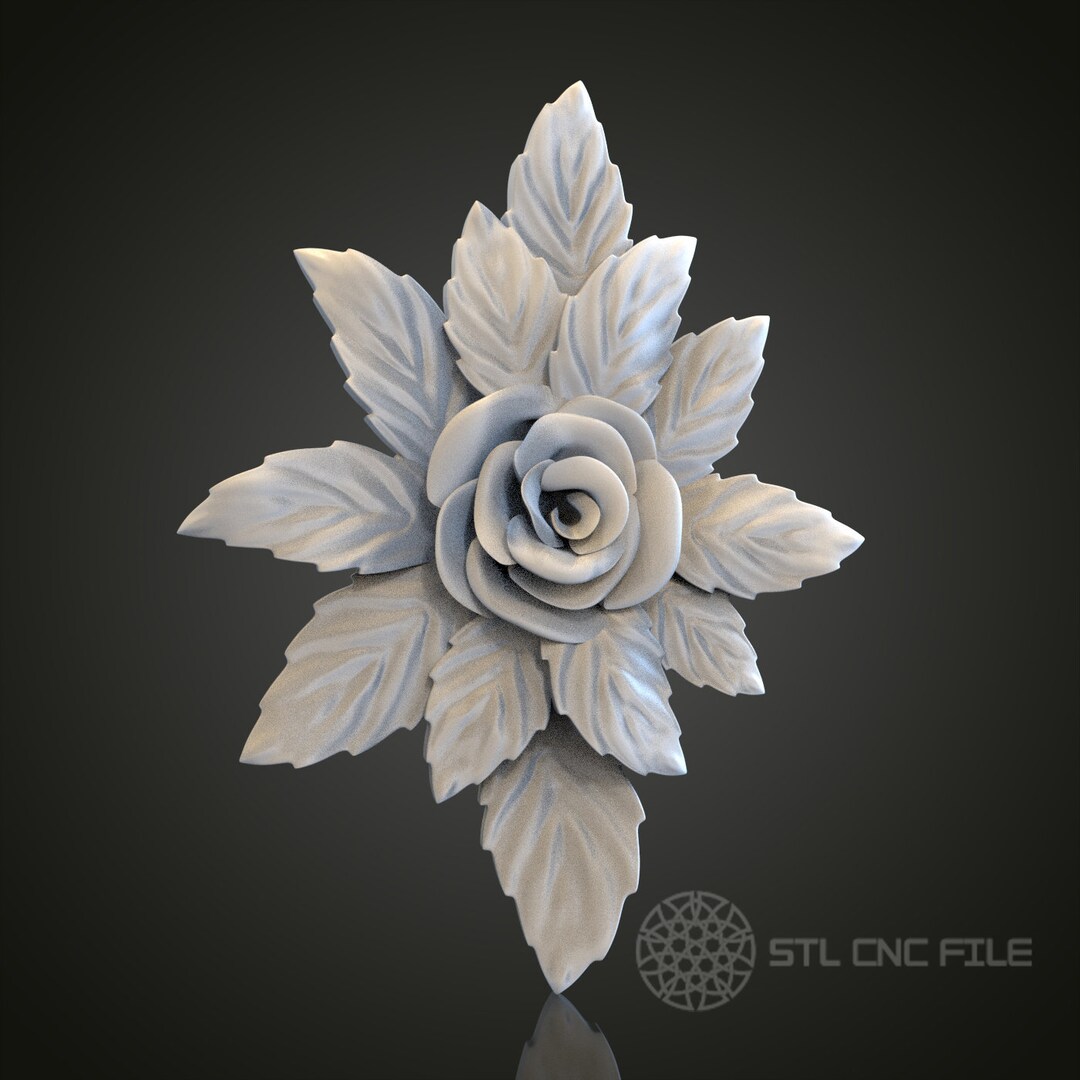 Elegant Rose and Leaves Relief STL Model for CNC Router Engraver ...