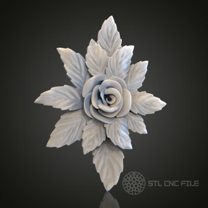 Elegant Rose and Leaves Relief STL Model for CNC Router Engraver, Artcam, Aspire, Wood Art Wall Decor