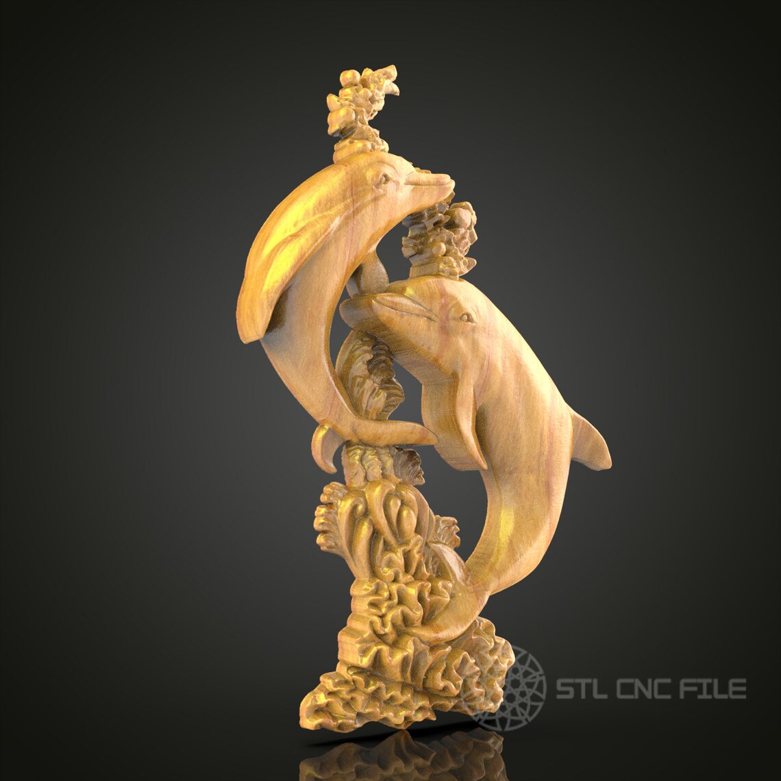 Ocean-inspired Dolphin Duo 3D Model for CNC - Artcam, Aspire, STL, Wood ...