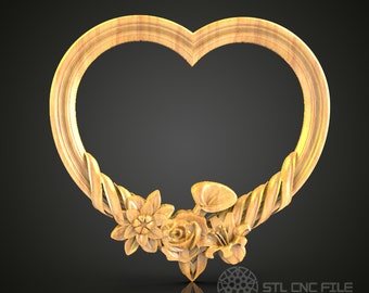 Panel de madera con forma de corazón floral: decoración de pared grabada en CNC en 3D (modelo STL)