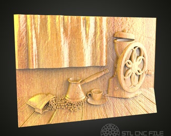 Coffee Time 3D STL Model: CNC Router File for Wood Carving