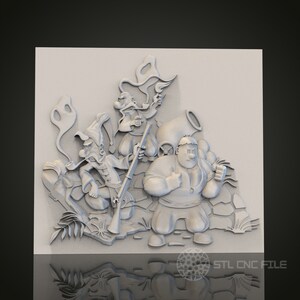 Whimsical Cartoon Characters Relief STL Model for CNC Router Engraver, Artcam, Aspire, Wood Art Wall Decor