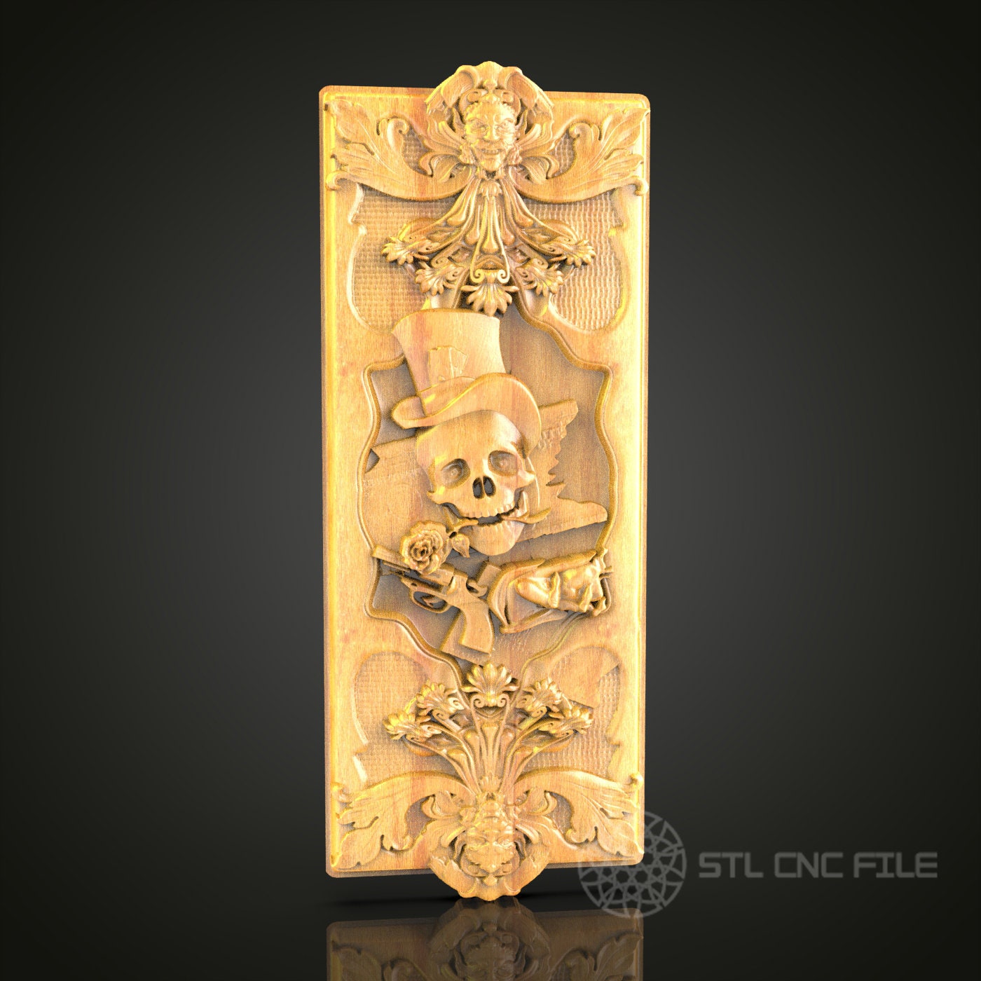スカルアート Whimsical Skeleton Relief STL Model for CNC Router - Artcam