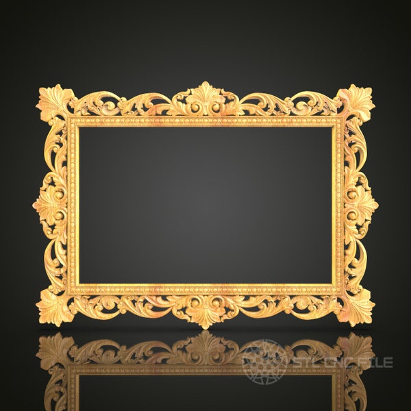 Luxurious Baroque-Style Rectangular Mirror Frame STL Model for CNC Router - Artcam, Aspire Compatible, Grand Wood Art Decor