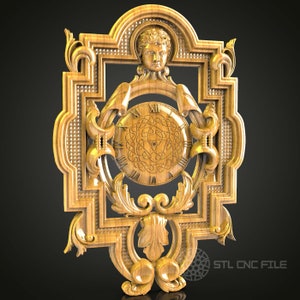 Reloj de pared dorado tallado CNC, modelo STL Artcam Aspire, archivos de grabador de fresadora