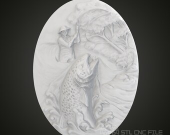 Fishing Scene 3D Relief Art - CNC Router STL Model (Digital Download)
