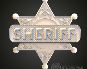 Sheriff Badge 3D STL File: Western Decor Model (CNC and 3D Printer)