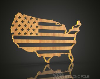 Modèle STL de carte des Etats-Unis de drapeau américain : fichier de graveur de routeur de commande numérique par ordinateur