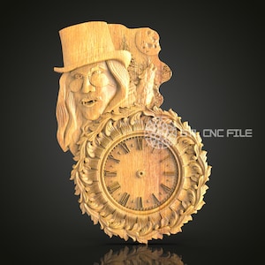 Mystical Woodsman 3D Clock STL Model: Enchanted Forest CNC Carving Design