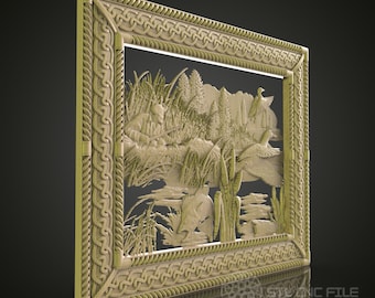Sumpfgebiete Vogelszene 3D-Modell, CNC-Fräser Natur Relief (STL-Datei)