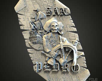 CNC ルーター彫刻機用 3D 海賊レリーフ STL モデル - 航海用壁アート装飾