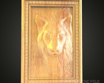 Majestic Wolf Portrait 3D Relief STL File for CNC, Wild Animal Wood Wall Art