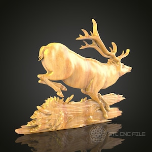 Elk Leap STL File: 3D Wildlife Wood Carving for CNC Router