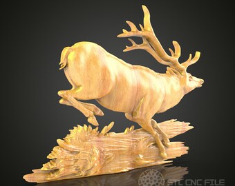 STL-bestand Elk Leap: 3D-houtsnijwerk met wilde dieren voor CNC-router