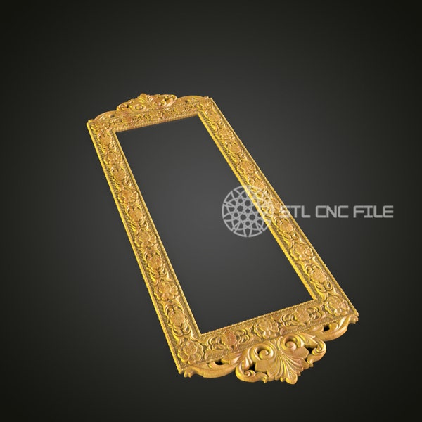 Baroque Style Gold CNC Engraved Frame - Luxurious Wood Carving, Ornate Mirror Frame