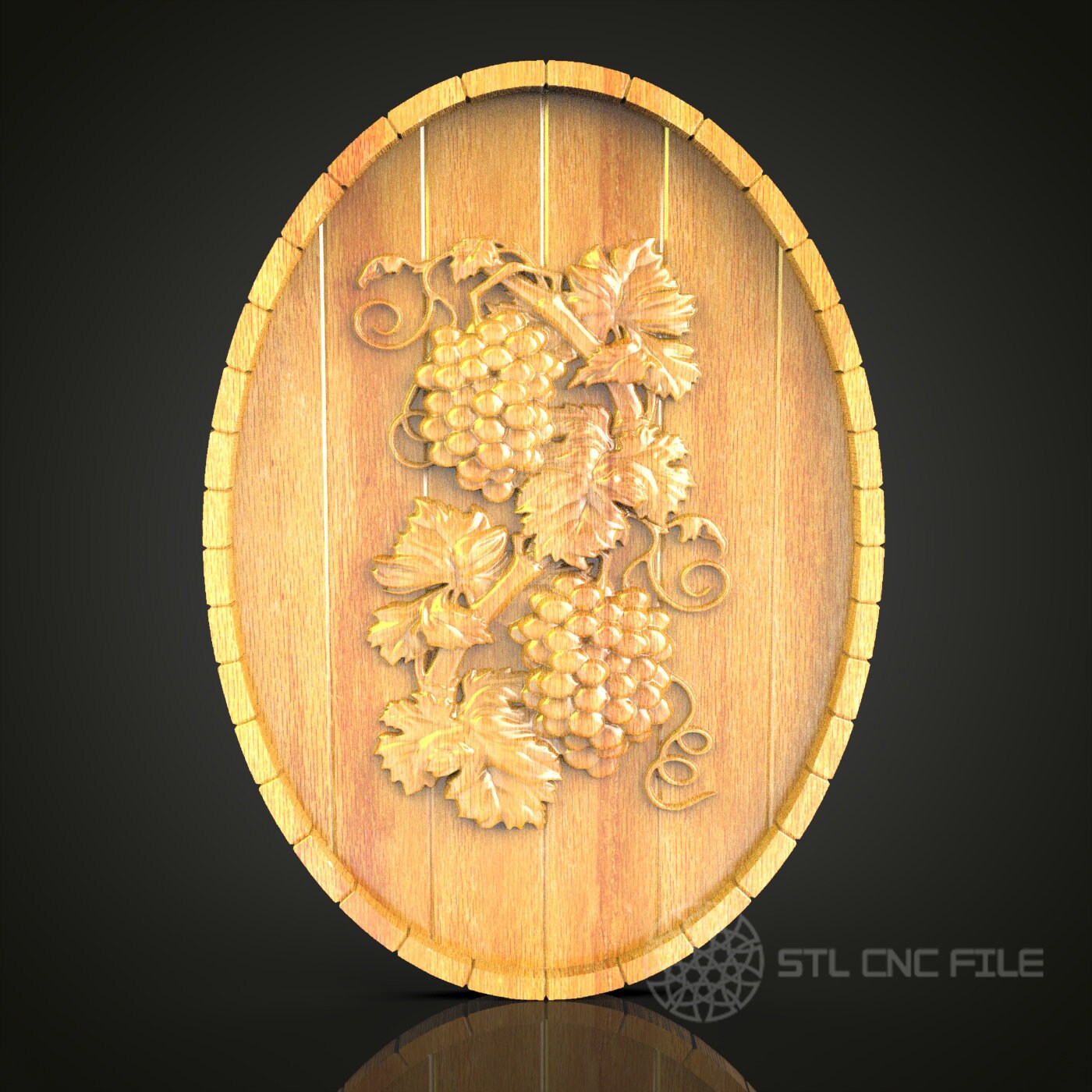 Vineyard Grape Cluster Wall Art - 3D STL File for CNC Wood Carving