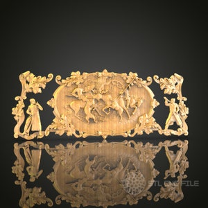 Baroque Inspired Horse and Figures CNC Carved Wall Decor - Artcam, Aspire, STL Model, Wood Art