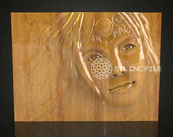 Elven Princess Wood Carving STL Model: Mystical CNC Router Art