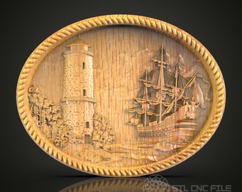 Nautical Lighthouse & Ship Wall Art - CNC Router Engraved, Artcam STL Model, Wood Decor
