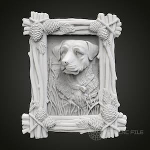 Rustic Dog Portrait STL Model: CNC Router Engraver Wood Art