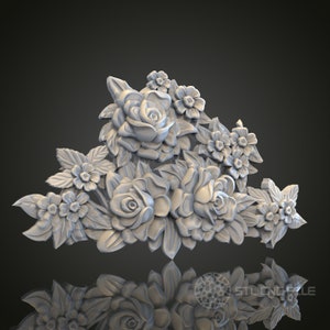 Lush Floral Arrangement Relief STL Model for CNC Router Engraver, Artcam, Aspire, Wood Art Wall Decor