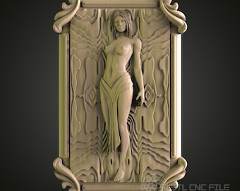 Steampunk Woman Relief STL Model: CNC Router, 3D Printer, Wood Art