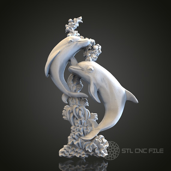 Dolphin Sculpture STL Model: CNC Router Engraver, Wood Art Decor