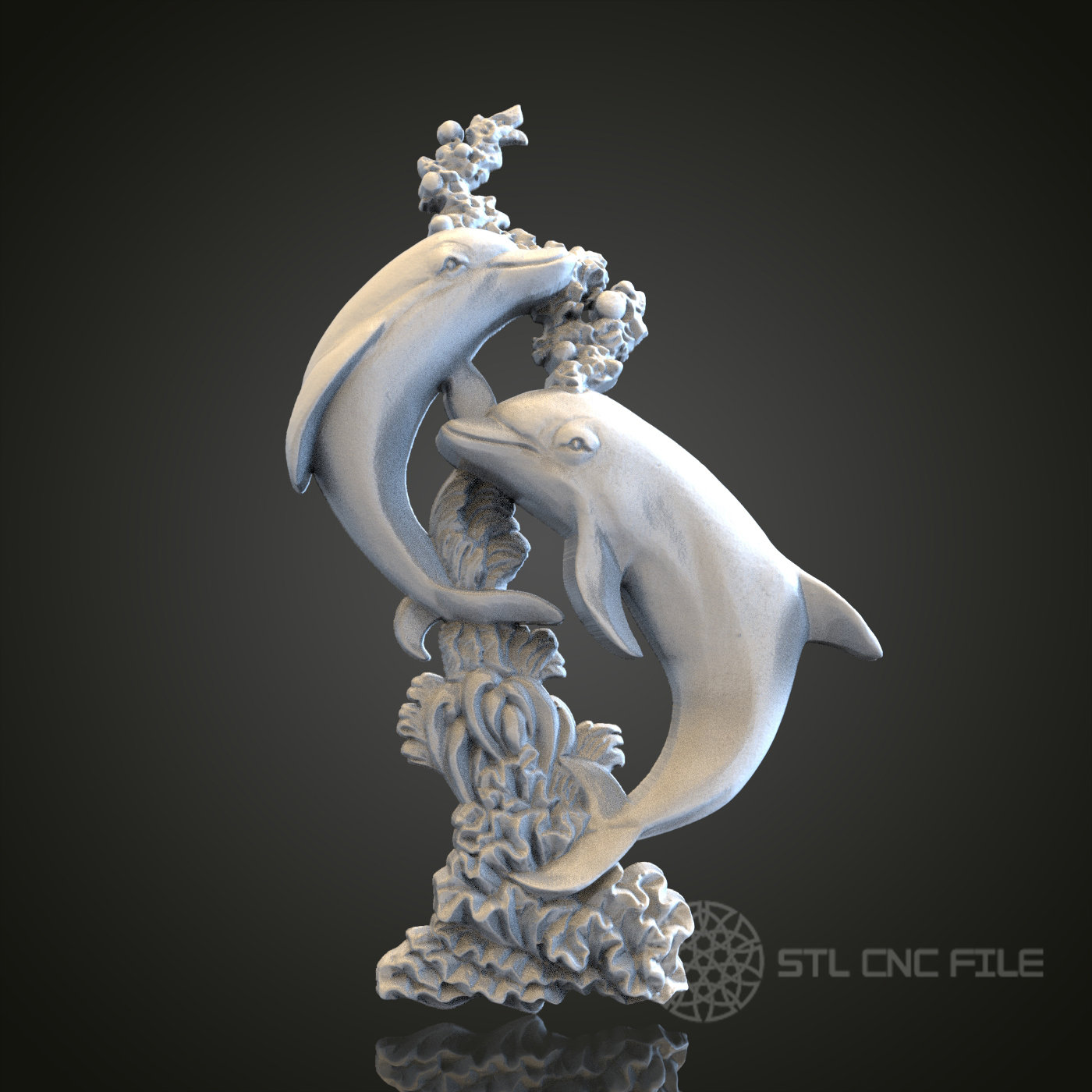 Dolphin Sculpture STL Model: CNC Router Engraver, Wood Art Decor