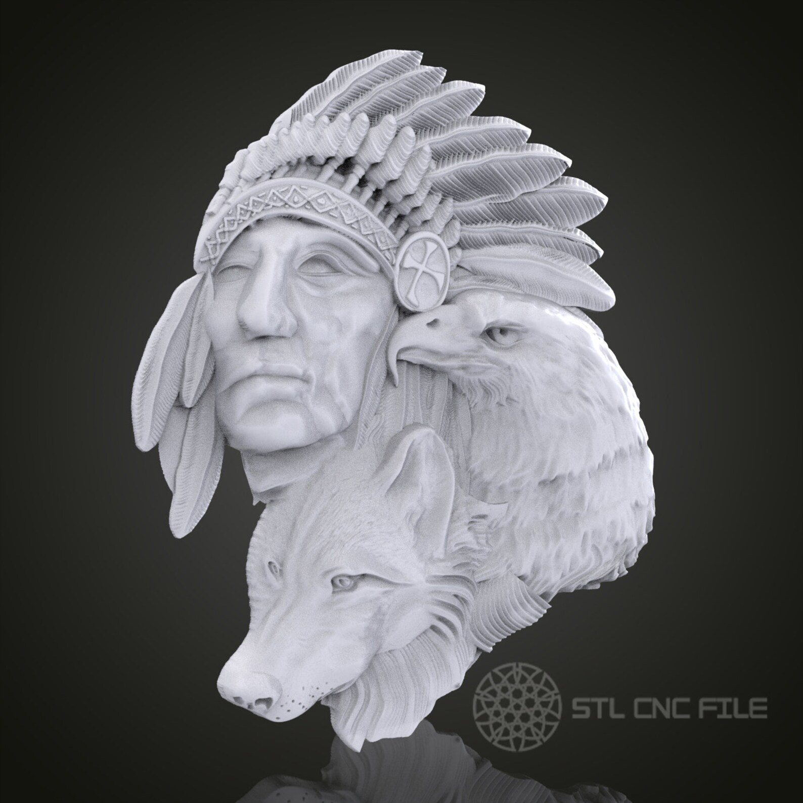 Native American Chief, Eagle, Wolf 3D Relief Art (STL File) - Etsy