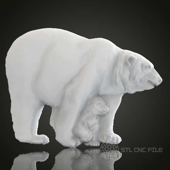 Polar Bear With Cub 3D Relief Art - CNC Router/3d Printer STL