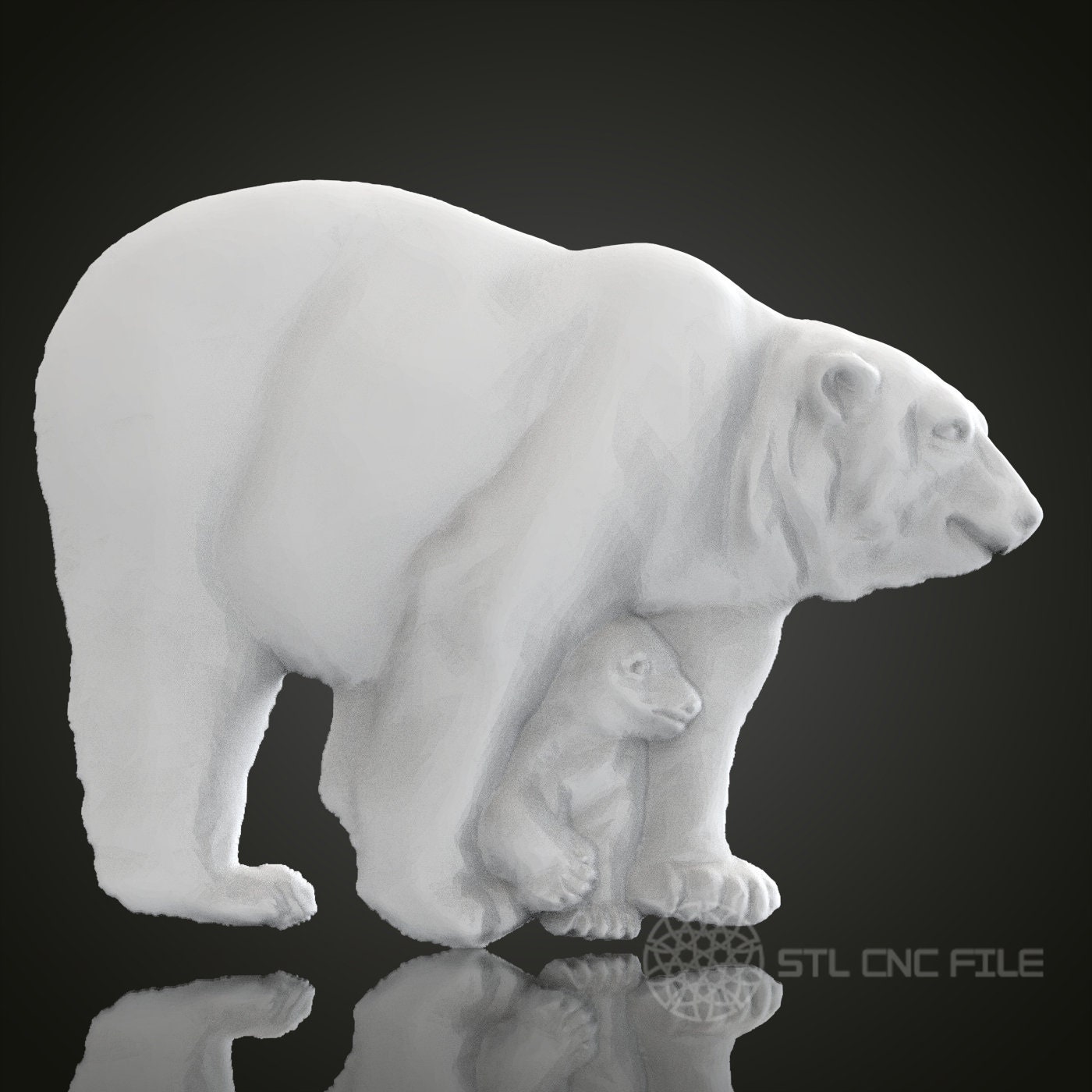 Polar Bear With Cub 3D Relief Art for CNC Router, Artcam