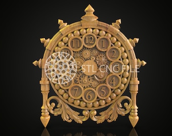 Steampunk Gear Clock 3D STL Model: CNC Router Engraving File