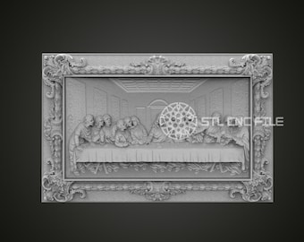 Last Supper Relief STL File: CNC Carving, Detailed Frame Design