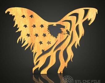 Eagle with Flag Wings 3D Model: CNC Router STL File (Digital File)
