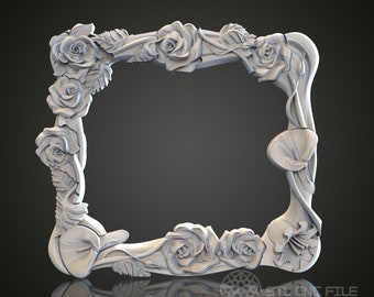 Rose 3D CNC Engraved Wood Frame: Artcam Aspire STL Model