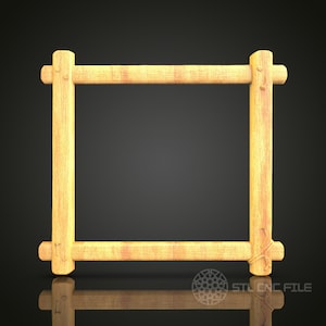 May include: A wooden picture frame with a rustic design. The frame is made of thick, natural wood with a light brown color. The frame is empty and ready to hold a picture or artwork.