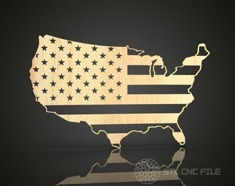 Carte des Etats-Unis, drapeau américain, modèle STL : fichier de graveur de routeur CNC