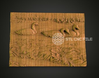 白鳥の湖のレリーフ STL ファイル – 自然にインスパイアされた装飾のためのエレガントな CNC ルーター彫刻